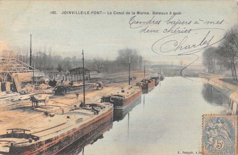 Carte postale ancienne Joinville Le Pont - Le Canal De La Marne - Bateaux A Quai #1848232839 à Joinville-le-Pont