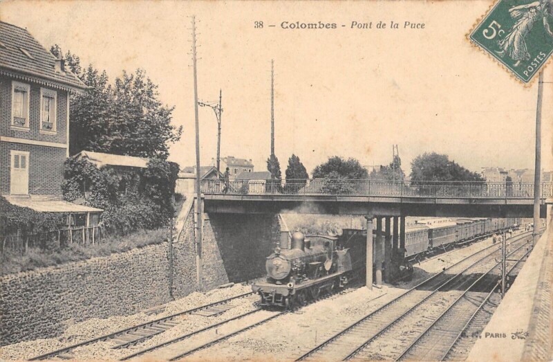 Carte postale ancienne Colombes - Pont De La Puce - Train à Colombes