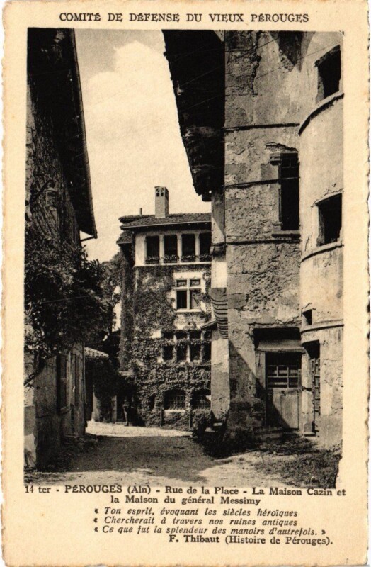 Carte postale ancienne Perouges Rue de la Place - Maisons Cazin et Messimy