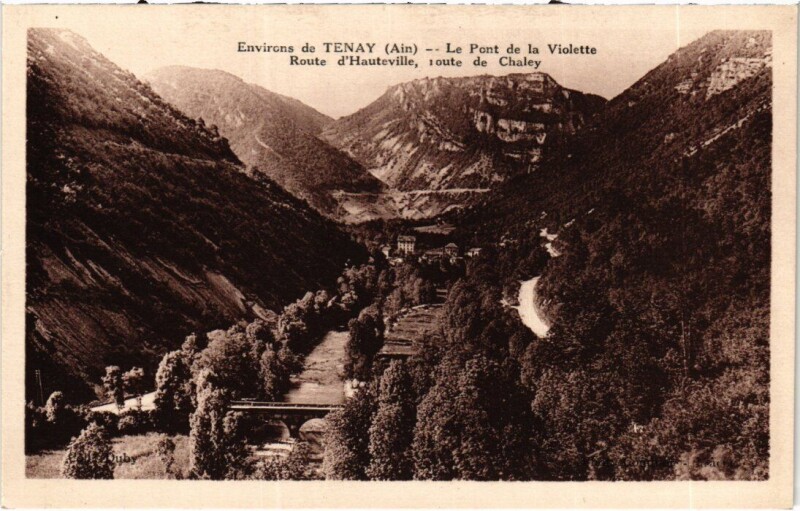 Carte postale ancienne Environs de Tenay Pont de la Violette - Route d'Hauteville à Tenay