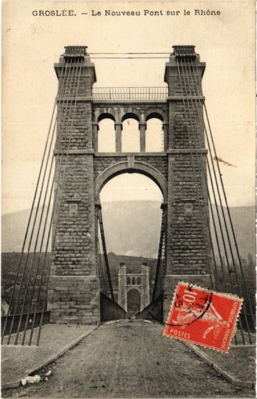 Carte postale ancienne Groslee Nouveau Pont sur le Rhone à Groslée-Saint-Benoit