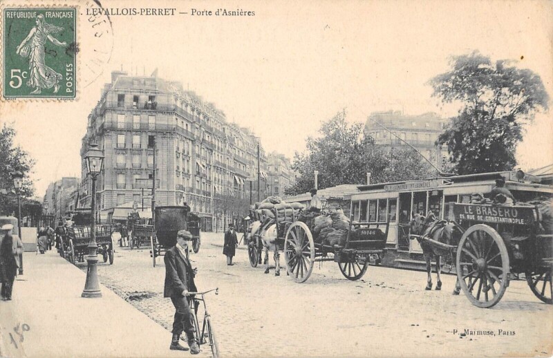 Carte postale ancienne Levallois Perret - Porte D'Asnieres - Tramway - cliché rare à Levallois-Perret