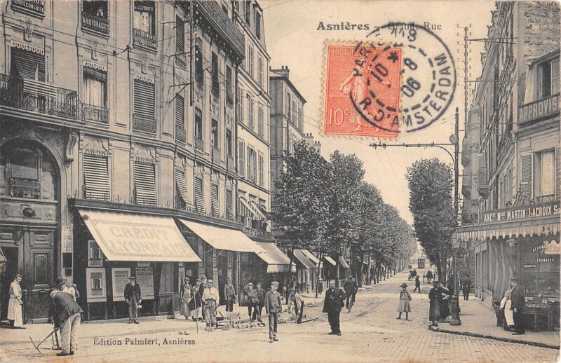 Carte postale ancienne Asnieres - Grande Rue - Credit Lyonnais