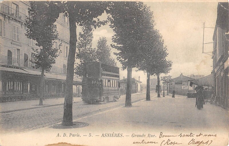 Carte postale ancienne Asnieres - Grand Rue - Tramway