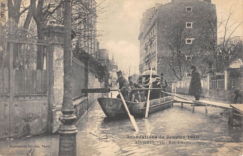 Carte postale ancienne Asnieres Inondations 1910 - Rue D'Anjou