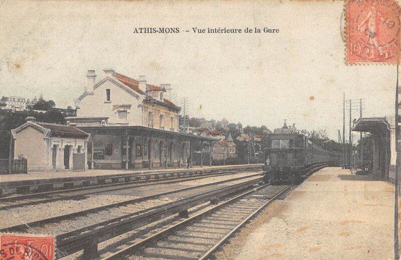 Carte postale ancienne Athis Mons - Vue Interieure De La Gare - Train à Athis-Mons