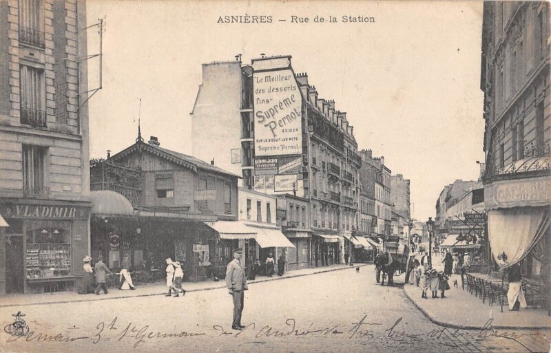 Carte postale ancienne Asnieres - Rue De La Station - Magasin Vladimir