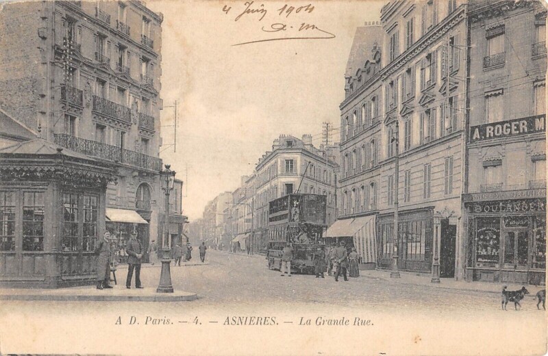 Carte postale ancienne Asnieres - La Grande Rue - Tramway
