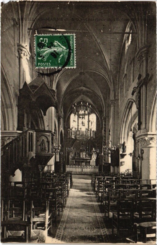 Carte postale ancienne Neuilly s Marne Interieur de l'Eglise