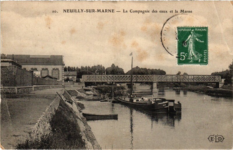 Carte postale ancienne Neuilly s Marne La Compagnie des eaux et la Marne