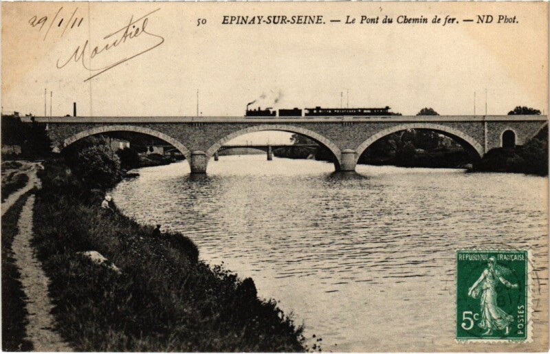Carte postale ancienne Epinay Pont du Chemin de Fer