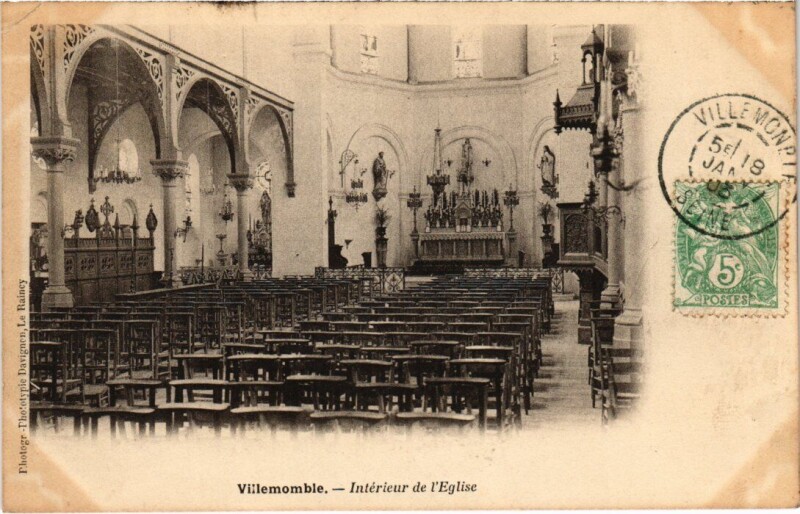 Carte postale ancienne Villemomble Interieur de l'Eglise à Villemomble