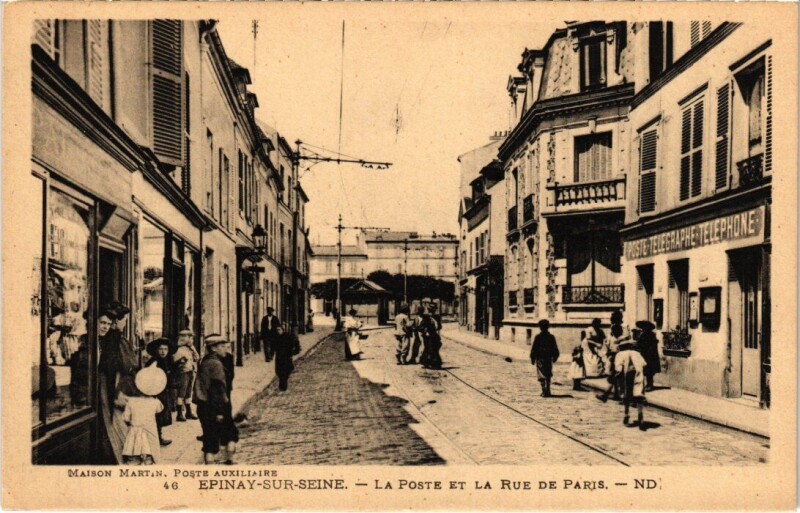 Carte postale ancienne Epinay La Poste et la Rue de Paris