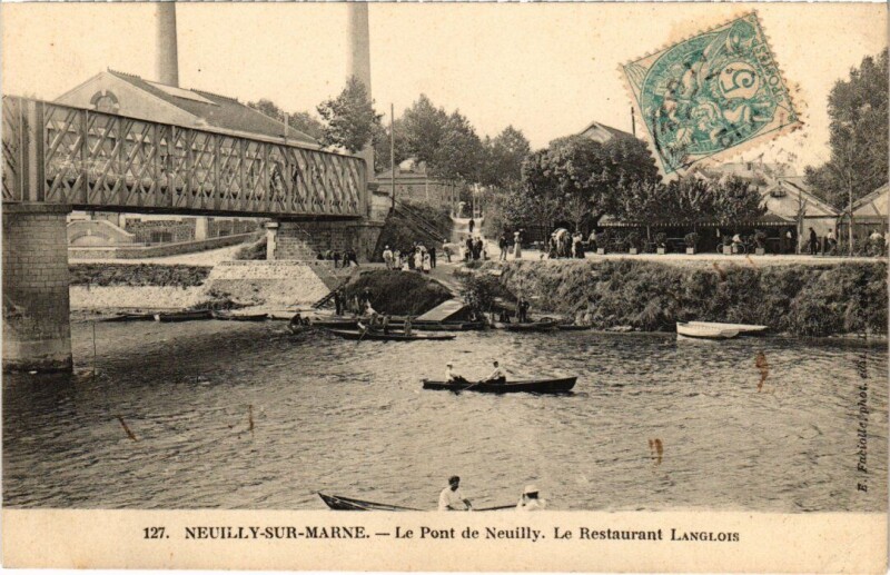Carte postale ancienne Neuilly s Marne Le Pont Restaurant Langlois