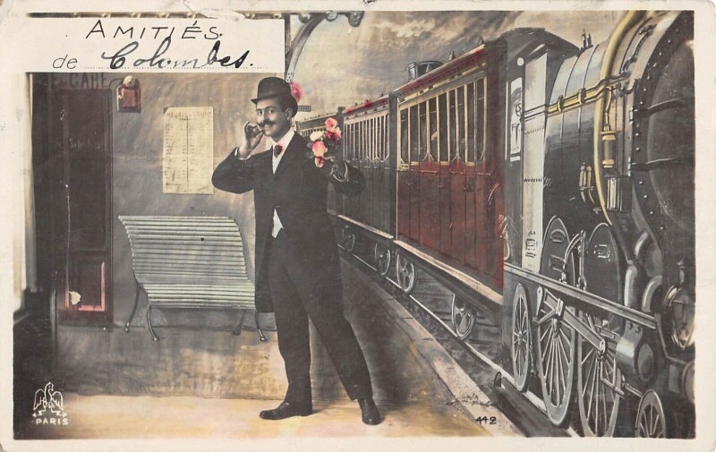 Carte postale ancienne Amities De Colombes - Train à Colombes