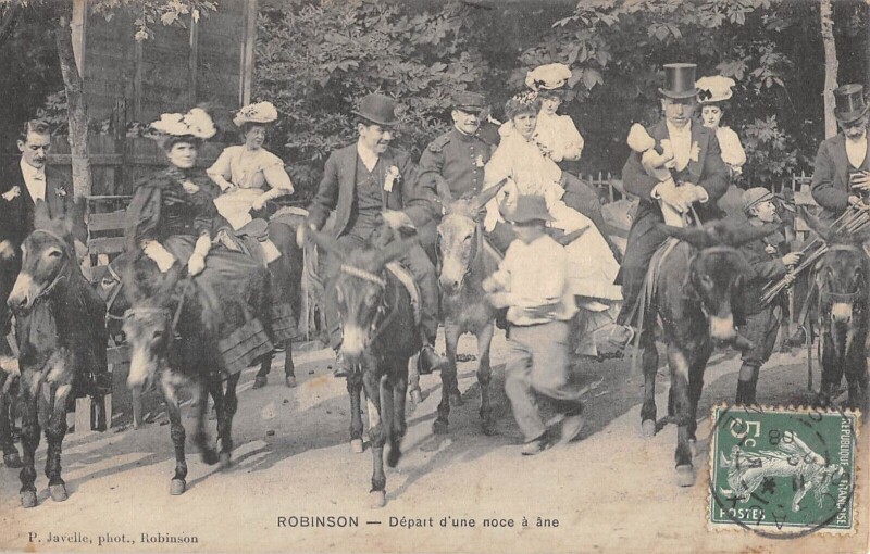 Carte postale ancienne Robinson / Depart D'Une Noce A Ane
