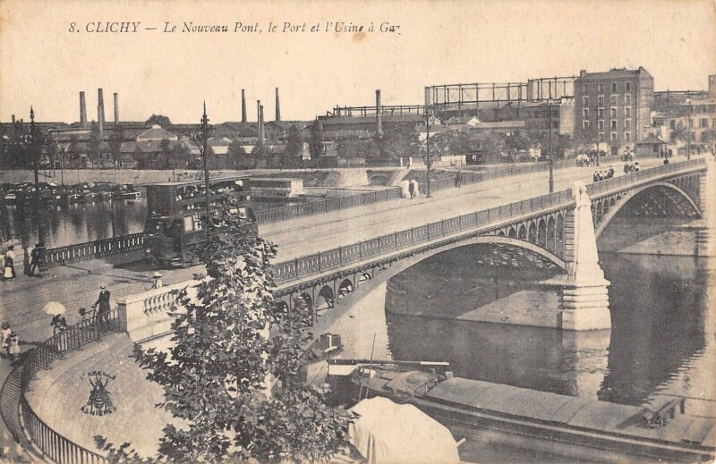 Carte postale ancienne Le Nouveau Pont, le Port et l'Usine à Gaz à Asnières-sur-Seine