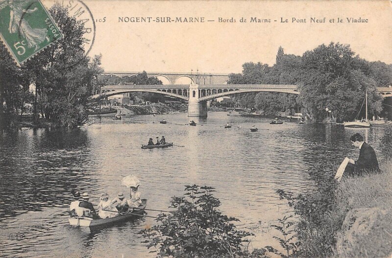 Carte postale ancienne Nogent Sur Marne - Bords De Marne - Le Pont Neuf Et Le Viaduc à Nogent-sur-Marne