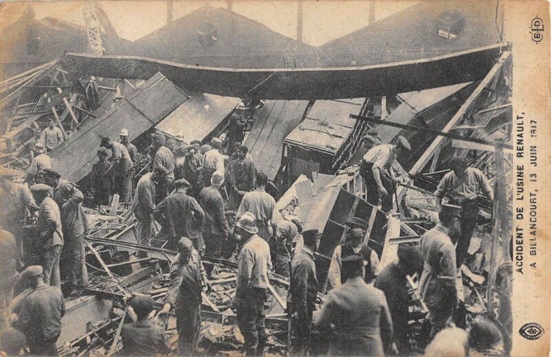 Carte postale ancienne Billancourt - Accident De L'Usine Renault 1917