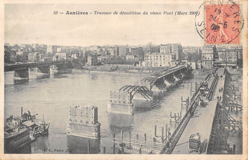 Carte postale ancienne Asnieres / Travaux De Demolition Du Vieux Pont 1906