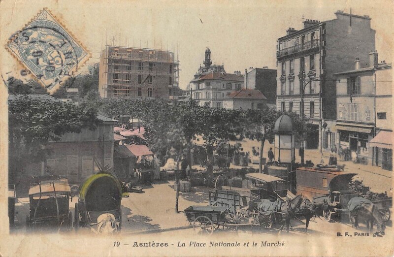 Carte postale ancienne Asnieres - La Place Nationale Et Le Marche