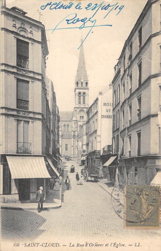 Carte postale ancienne Saint Cloud - Rue D'Orleans - Eglise à Saint-Cloud