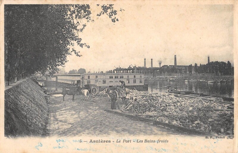 Carte postale ancienne Asnieres - Le Port - Les Bains Froids