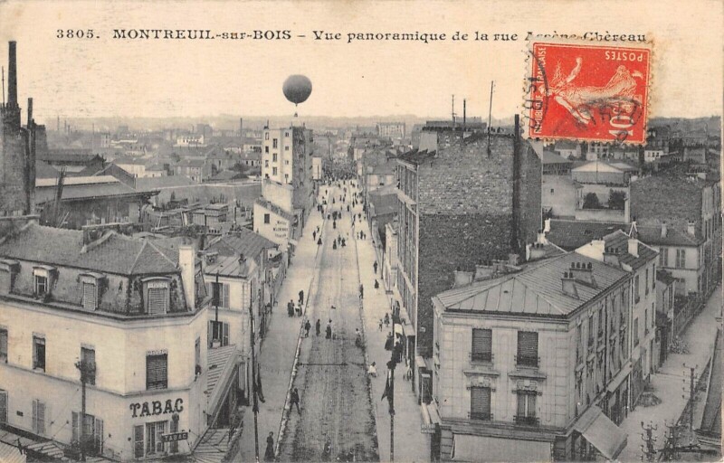 Carte postale ancienne Montreuil Sous Bois / Vue Panoramique Rue Arsene Chereau / Montgolfiere à Montreuil