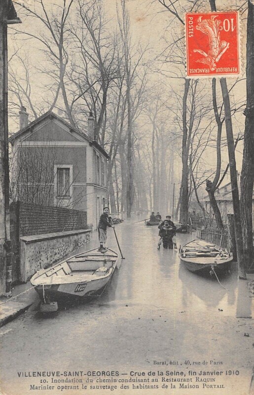 Carte postale ancienne Villeneuve Saint Georges - Crue De La Seine - Inondation Chemin Restauran à Villeneuve-Saint-Georges