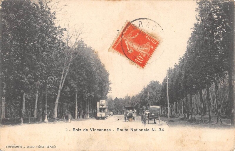 Carte postale ancienne Bois De Vincennes - Route Nationale N°34 à Vincennes