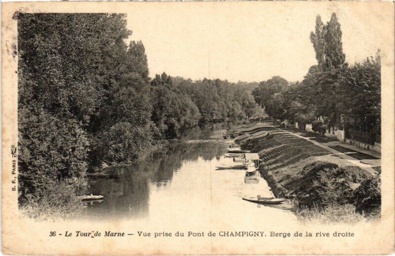 Carte postale ancienne Champigny-sur-Marne Vue prise du Pont - Berge de la Rive Droite à Champigny-sur-Marne