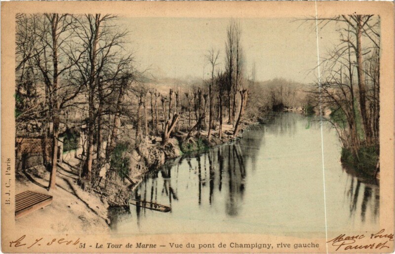 Carte postale ancienne Champigny-sur-Marne Vue du Pont - Rive Gauche à Champigny-sur-Marne