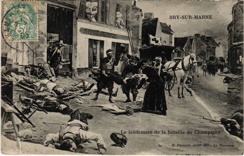 Carte postale ancienne Bry-sur-Marne Le Lendemain de la Bataille de Champigny à Bry-sur-Marne