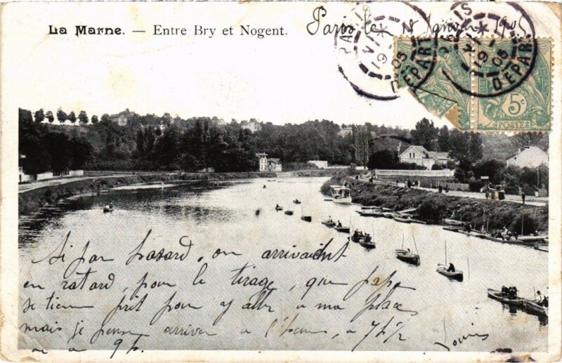 Carte postale ancienne Bry-sur-Marne Nogent-sur-Marne - La Marne - Entre Bry et Nogent à Bry-sur-Marne