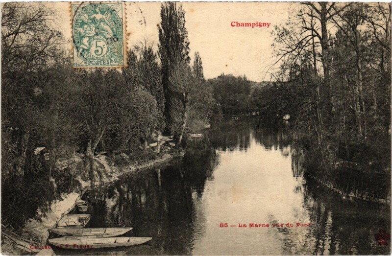 Carte postale ancienne Champigny-sur-Marne La Marne Vue du Pont à Champigny-sur-Marne