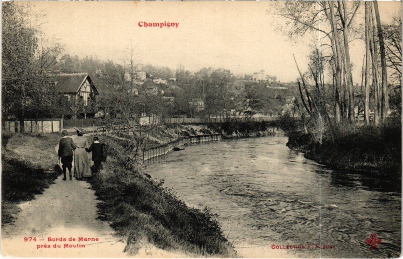 Carte postale ancienne Champigny-sur-Marne Bords de Marne pres du Moulin à Champigny-sur-Marne