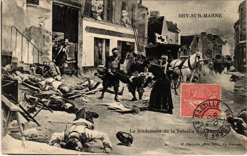Carte postale ancienne Bry-sur-Marne Le Lendemain de la Bataille de Champigny à Bry-sur-Marne