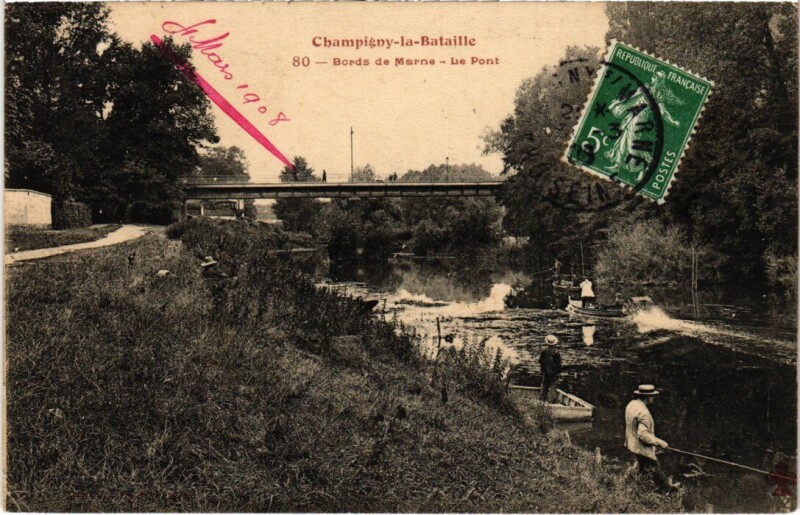 Carte postale ancienne Champigny-sur-Marne Bords de Marne - Le Pont à Champigny-sur-Marne