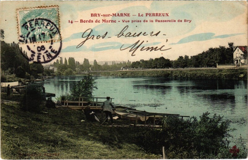 Carte postale ancienne Bry-sur-Marne Vue prise de la Passerelle de Bry à Bry-sur-Marne
