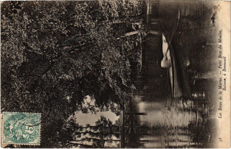 Carte postale ancienne Bonneuil-sur-Marne Petit Bras du Moulin - Bateau à Bonneuil-sur-Marne