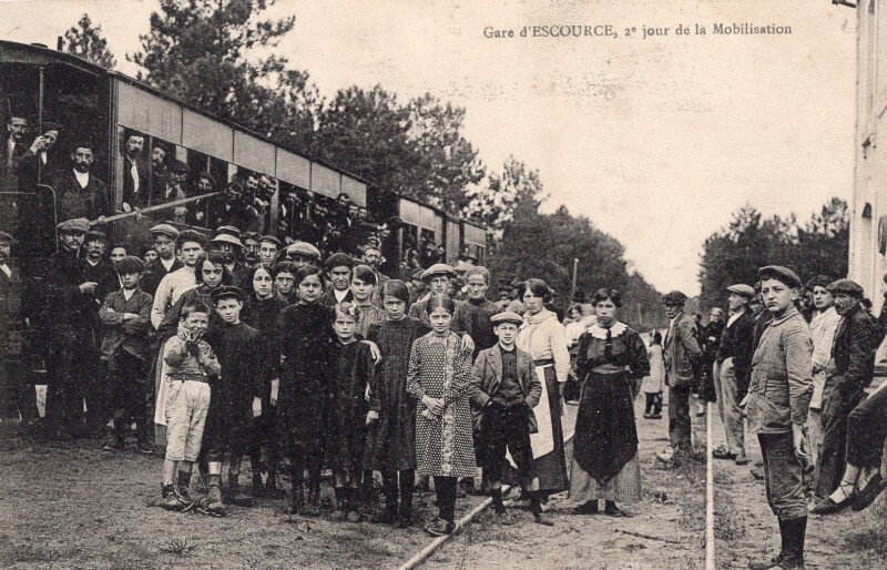Carte postale ancienne Gare d'Escource, 2e jour de la Mobilisation à Escource
