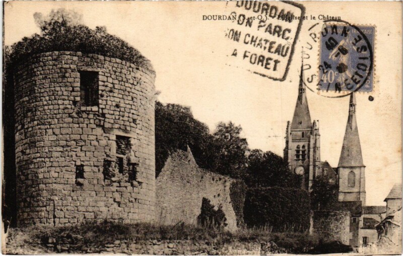 Carte postale ancienne Dourdan Eglise et le Chateau à Dourdan