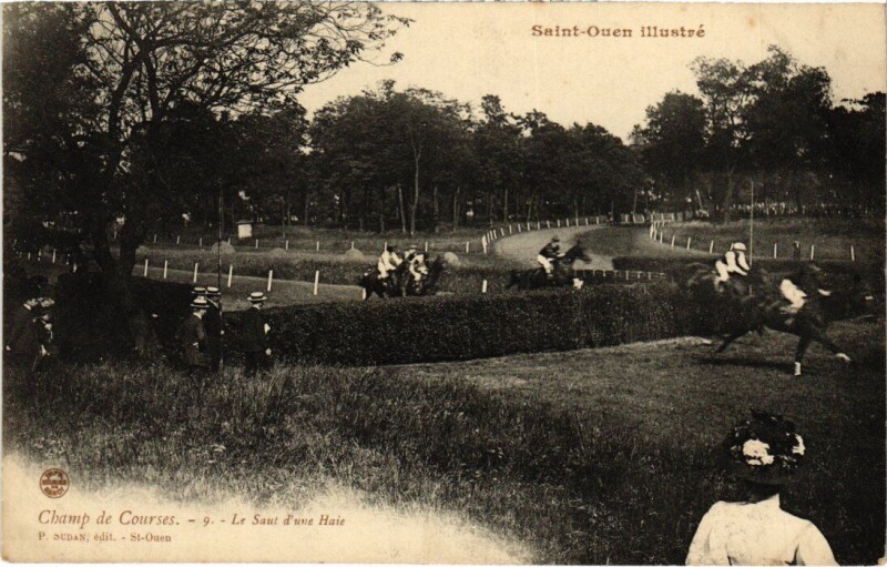 Carte postale ancienne Champ de Courses - Le Saut d'une Haie à Saint-Ouen-sur-Seine