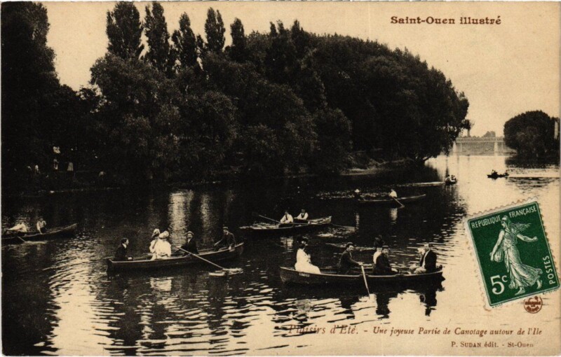 Carte postale ancienne Le Canotage autour de l'Ile à Saint-Ouen-sur-Seine