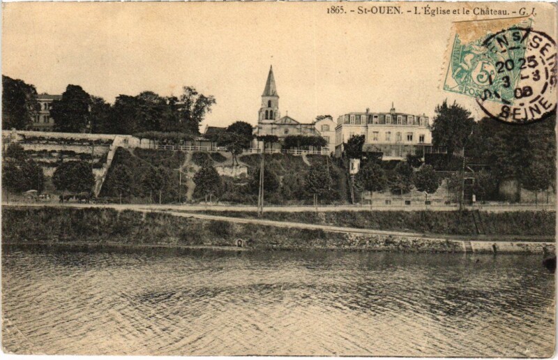 Carte postale ancienne L'Eglise et le Château à L'Île-Saint-Denis