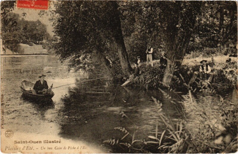 Carte postale ancienne Plaisirs d'Eté - Un bon Coin de Pêche a l'Ile à Gennevilliers