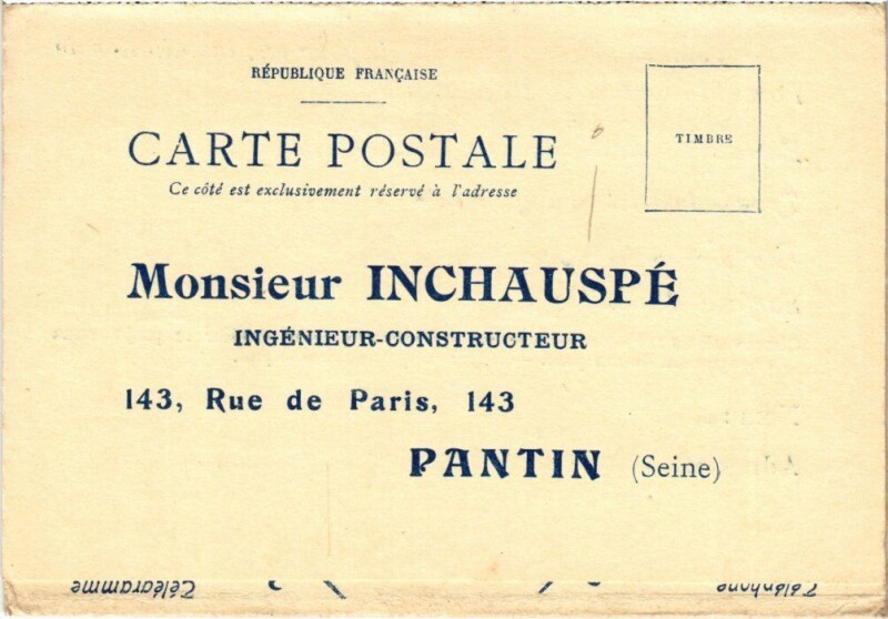 Carte postale ancienne Pantin Inchauspe Ingenieur-Constructeur -Gaz - Advertising à Pantin