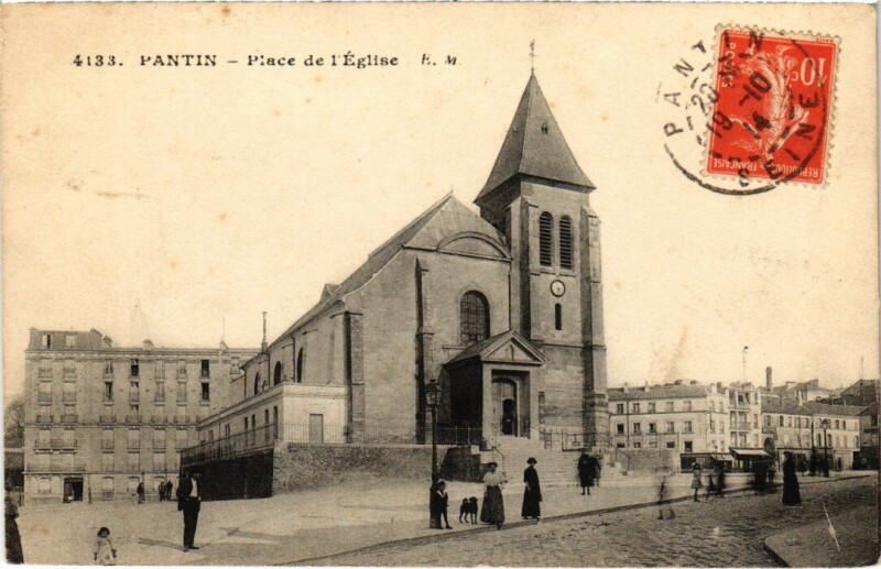 Carte postale ancienne Pantin Place de l'Eglise à Pantin