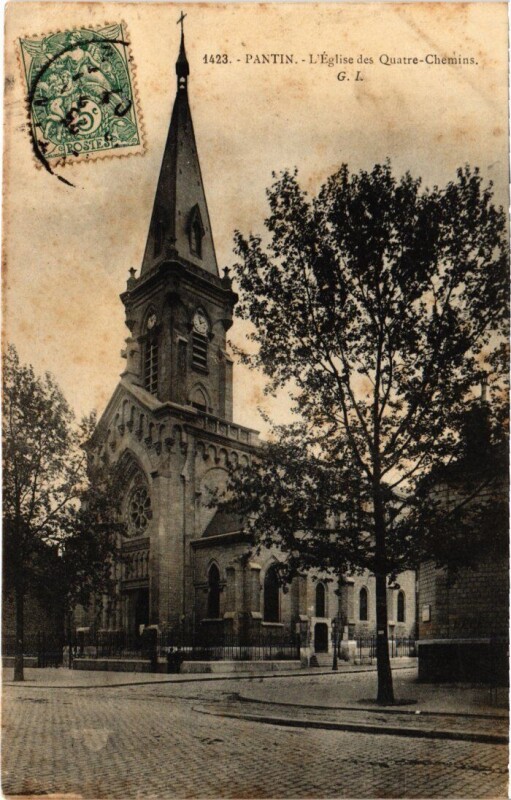 Carte postale ancienne Pantin L'Eglise des Quatre-Chemins à Pantin