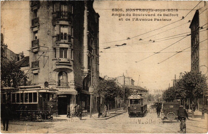 Carte postale ancienne Montreuil-sous-Bois Boulevard de Belfort - Avenue Pasteur - Tram à Montreuil